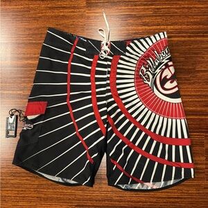 Vintage Y2K Billabong Surf Board Shorts  Black Red White Graphic Swim Trunks 38